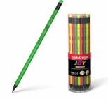Creion grafit din plastic reciclabil JOY, corp rotund cu radiera neon.  42 buc/borcan. Cod de bare individual.