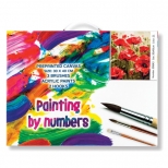 Pictura pe numere (model flori de mac) cu canvas si poza, dimensiune 30x40cm. Include 3 pensule si 2 carlige. 